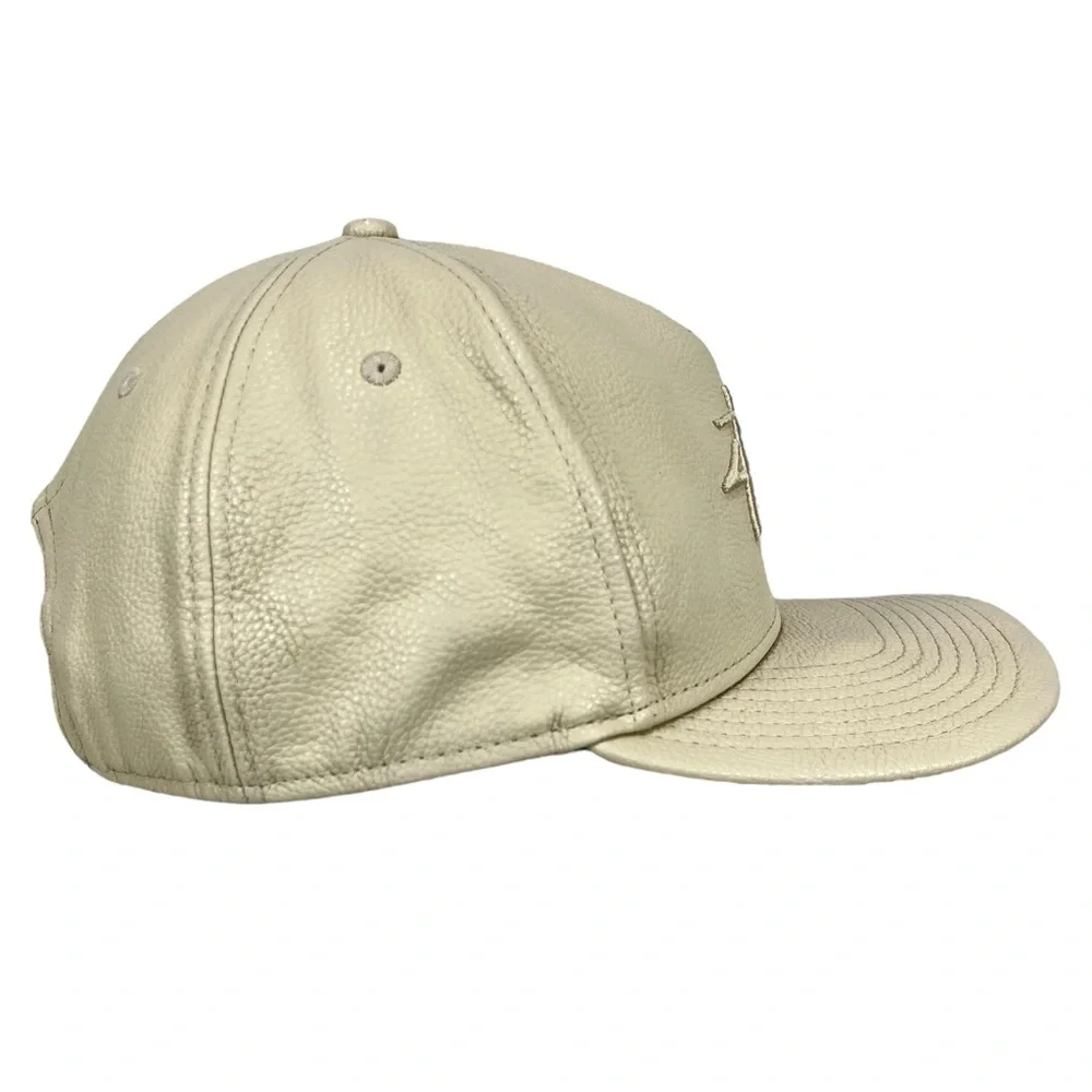 Stussy PU‎ Cream Embroidered Logo Snapback Flat Bill Hat Cap